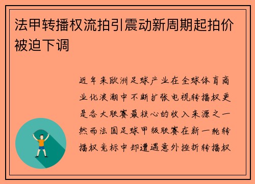 法甲转播权流拍引震动新周期起拍价被迫下调 法甲转播权流拍引震动新周期起拍价被迫下调